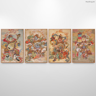 四大天王佛像护法画像佛堂人物画茶室装饰画走廊过道竖版挂画禅意