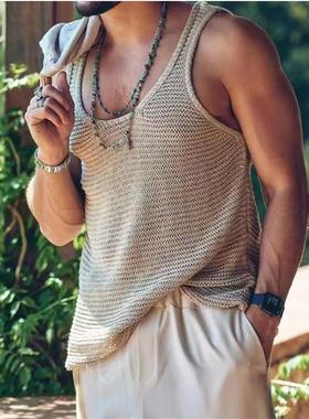 Sleeveless mens solid color vest knitted 纯色背心针织2023