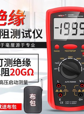 胜德高精度绝缘电阻测试仪VC60B+数字兆欧表绝缘测试 1000V/2500V