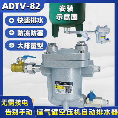 空压机储气罐自动排水器ADTV-82抗堵防塞DN15气动疏水自动放水阀