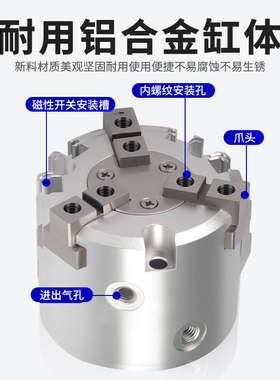 手指气缸夹爪MHS2/3/4气动16D20D25D32D40D63D80机械二爪三爪四爪