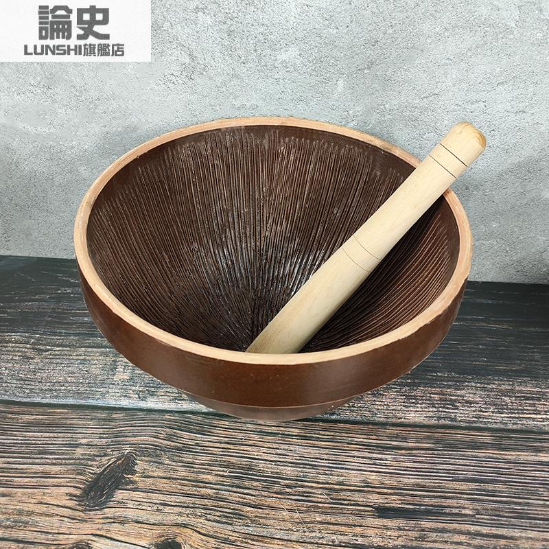 老式土陶擂钵家用特大擂茶钵餐馆擂辣椒擂钵擂皮蛋米糊研磨蒜臼子