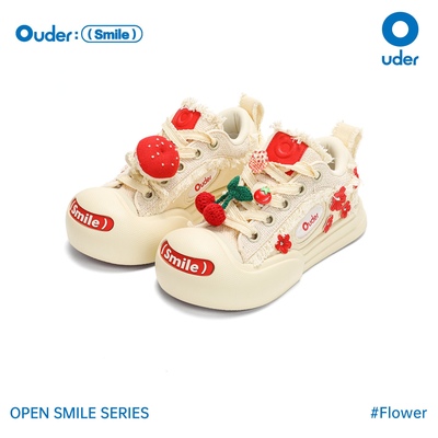 Oudersmiler开口笑小红花帆布鞋
