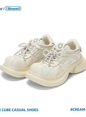 Ouder 休闲鞋女老爹鞋贝壳头丑萌方糖方头鞋厚底增高春新款小白鞋