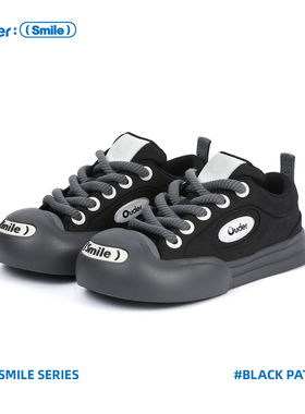 【欧阳娜娜同款】Ouder smiler开口笑帆布鞋厚底增高黑色大头板鞋