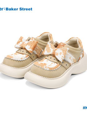 Ouder 乐福鞋女甜美蝴蝶结英伦风休闲鞋夏厚底增高牛毛浅口大头鞋