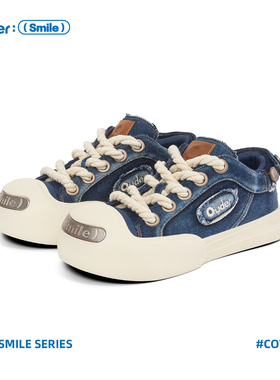 【左航同款】Ouder smiler开口笑帆布鞋圆头丑萌板鞋牛仔大头鞋子