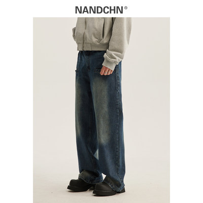 NANDCHN美式水洗做旧牛仔裤夏季