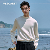 VESCORTT美利奴羊毛混纺60%羊毛可机洗秋冬半高领打底衫 长袖 T恤男