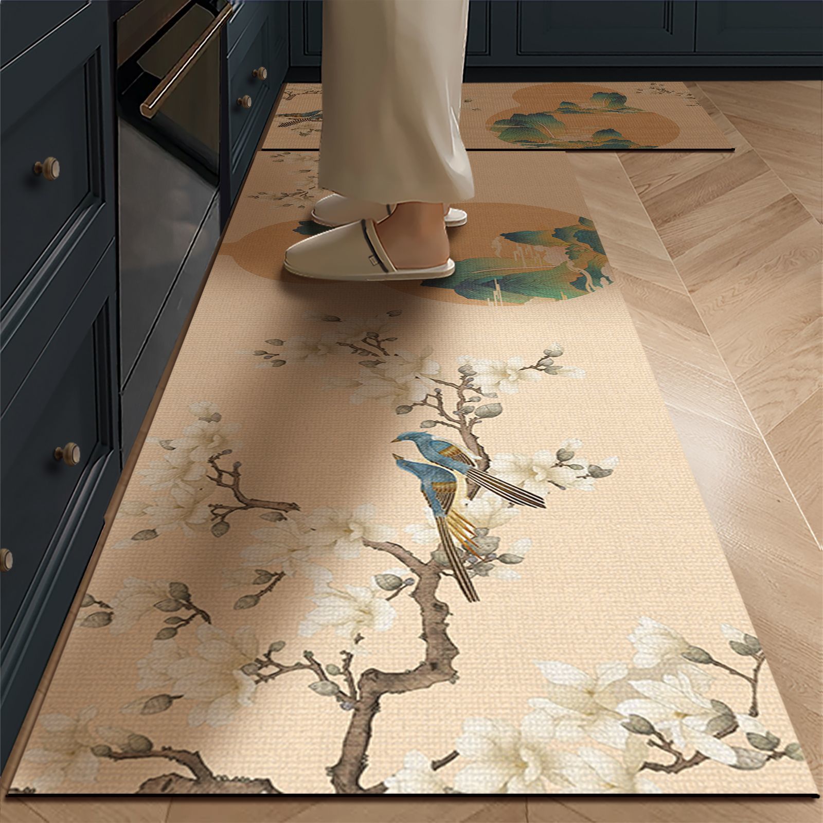 中式美学厨房专用地垫硅藻泥吸水防滑吸油脚垫高级感长条耐脏地毯