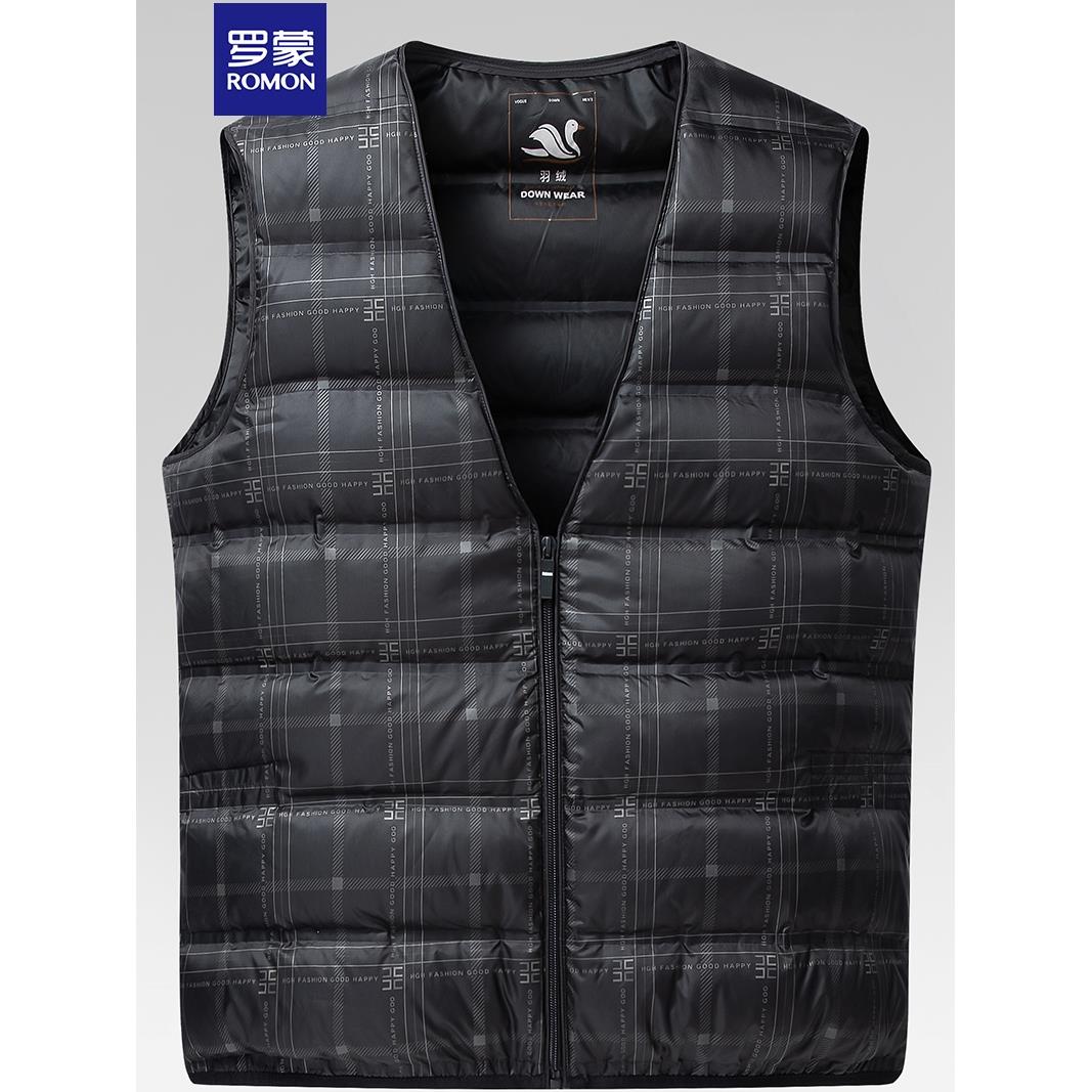 罗蒙冬季新款鹅绒马甲男百搭保暖外穿坎肩爸爸装中年羽绒坎肩