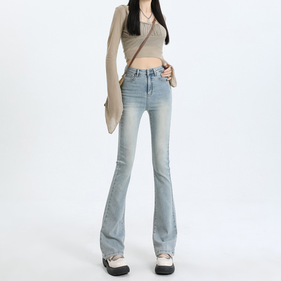 LGKG2024初秋新款美式复古微喇叭牛仔马蹄裤女小个子高腰修身弹力