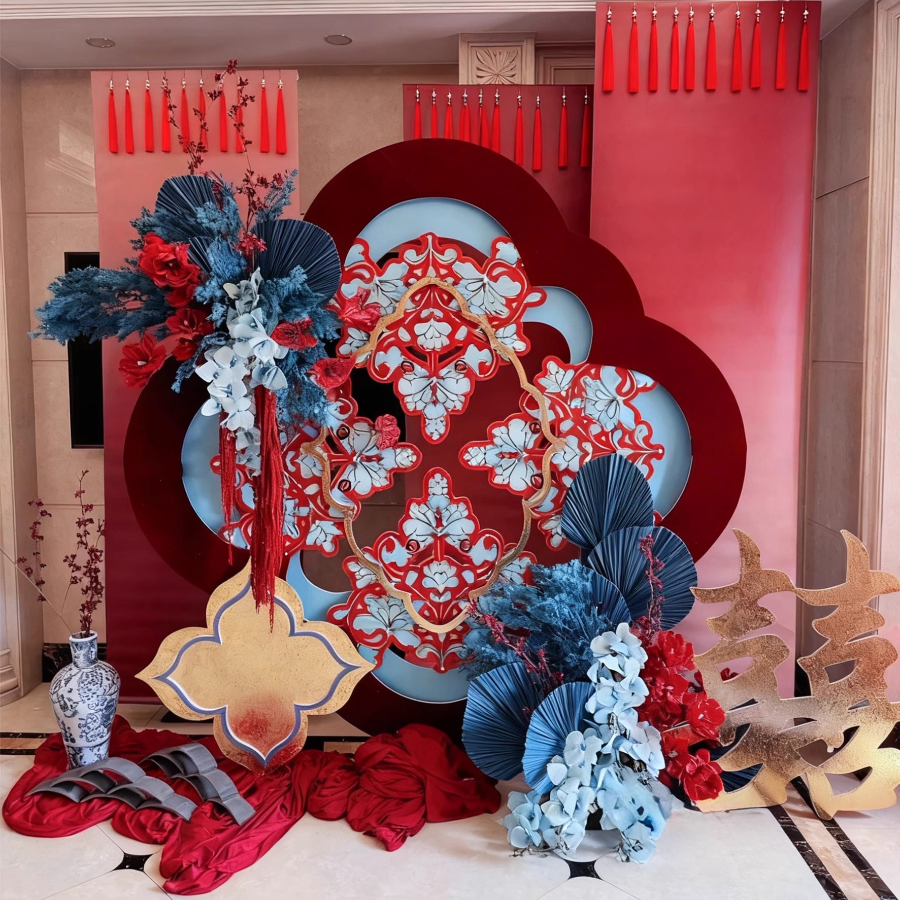 婚房布置客厅结婚装饰红蓝撞色KT板中式贵气感接亲女方家卧室拍照,节庆用品/礼品,婚房装扮用品,淘宝优惠券,粉丝福利购,淘宝优惠卷
