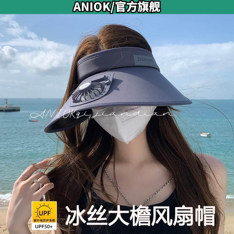 夏季防晒帽子女大檐带风扇帽子太阳帽海边旅游遮阳户外空顶清凉帽图片