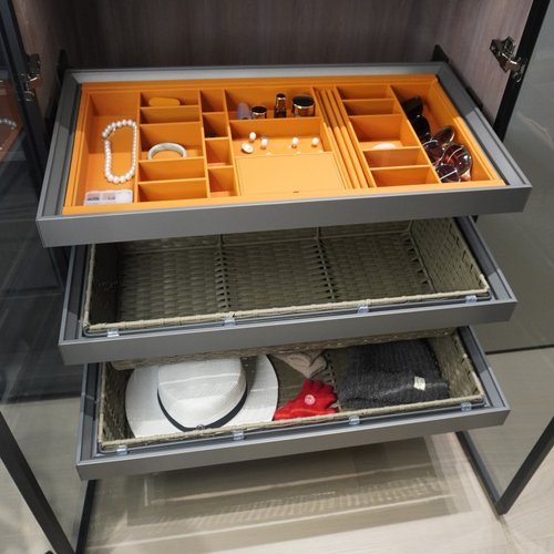 衣柜拉篮抽屉式首饰盒抽拉裤架内置衣帽间伸缩格子抽滑轨五金配件