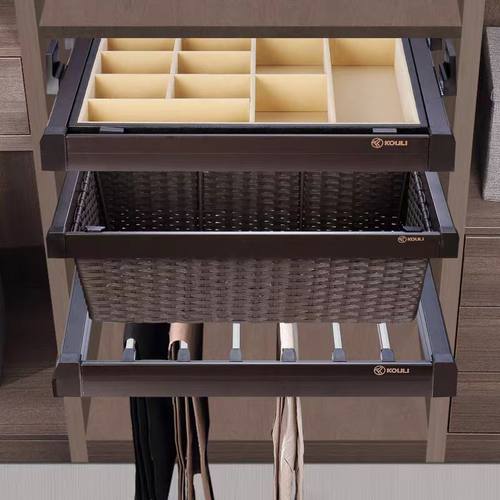 衣柜阻尼拉篮抽屉式伸缩裤架藤篮衣帽间内置收纳储物家用五金