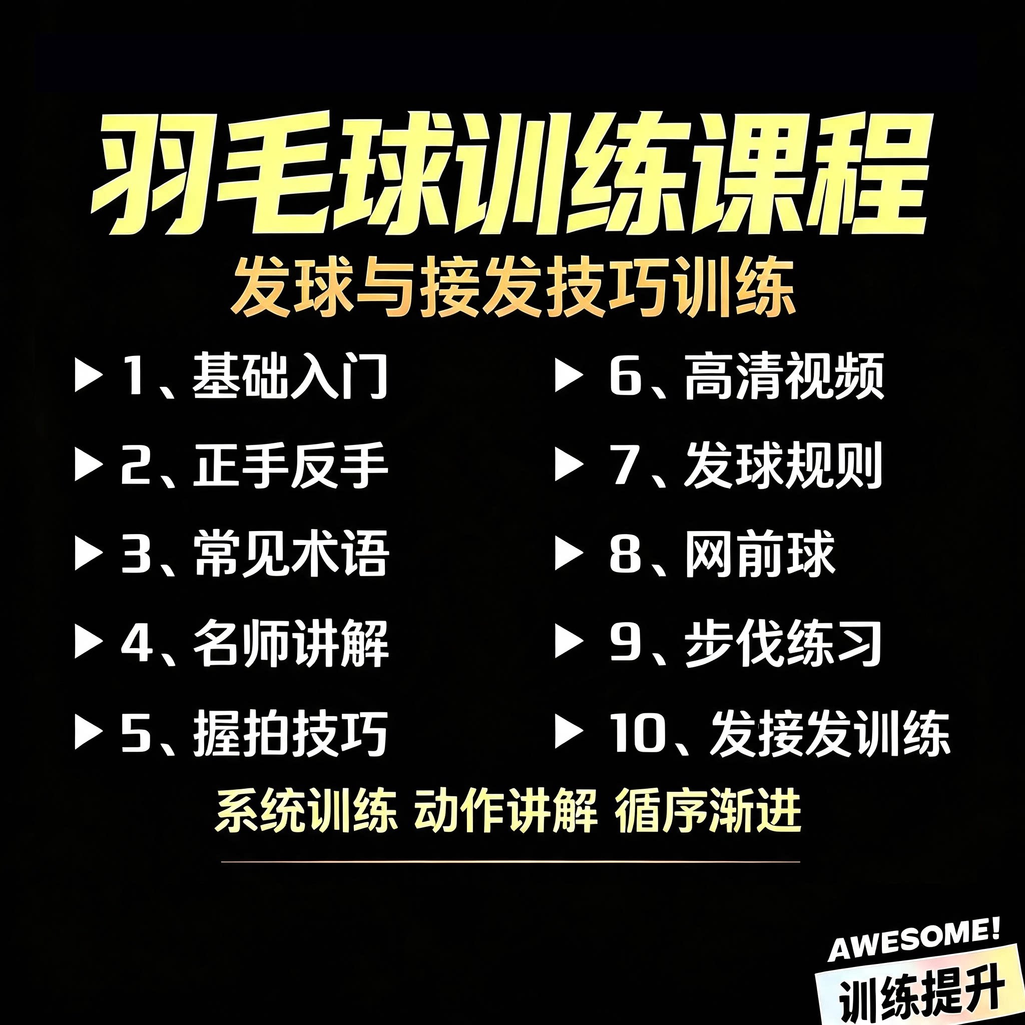 羽毛球发球接发技巧系统训练课程零基础正反手步伐网前球教学视频