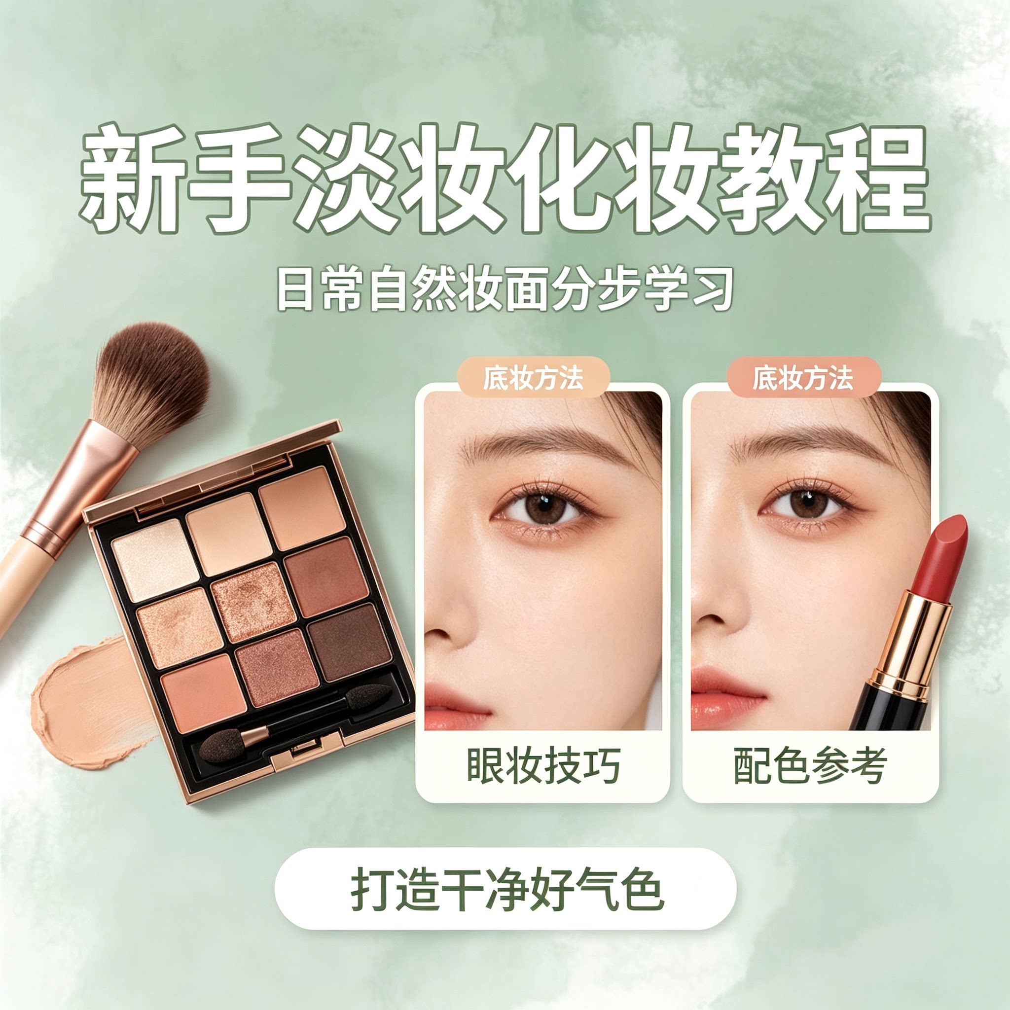 新手淡妆化妆教程日常自然妆面分步学习底妆眼妆配色参考实用技巧