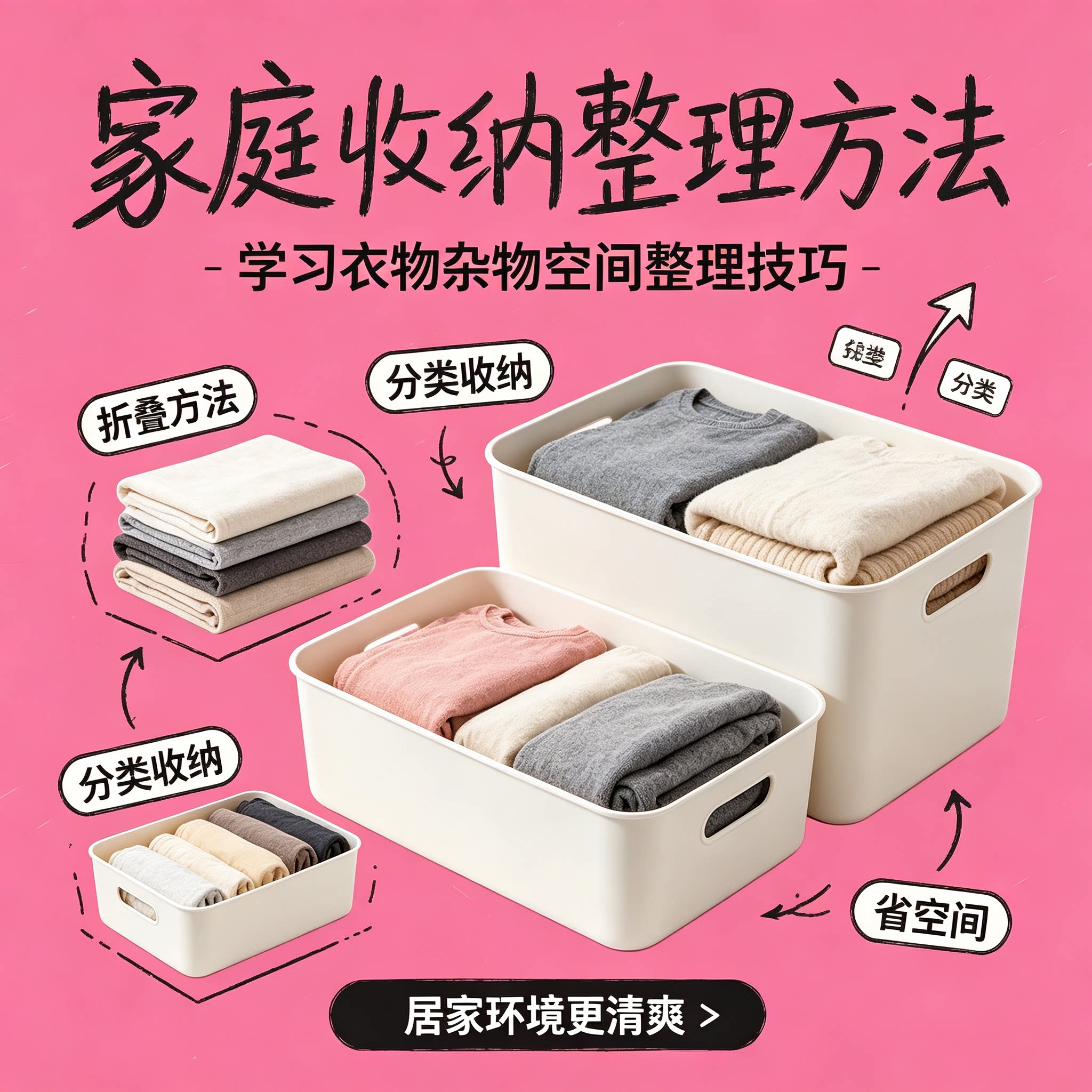 家庭收纳整理实用方法衣物杂物区域规划折叠分类居家省空间小技巧