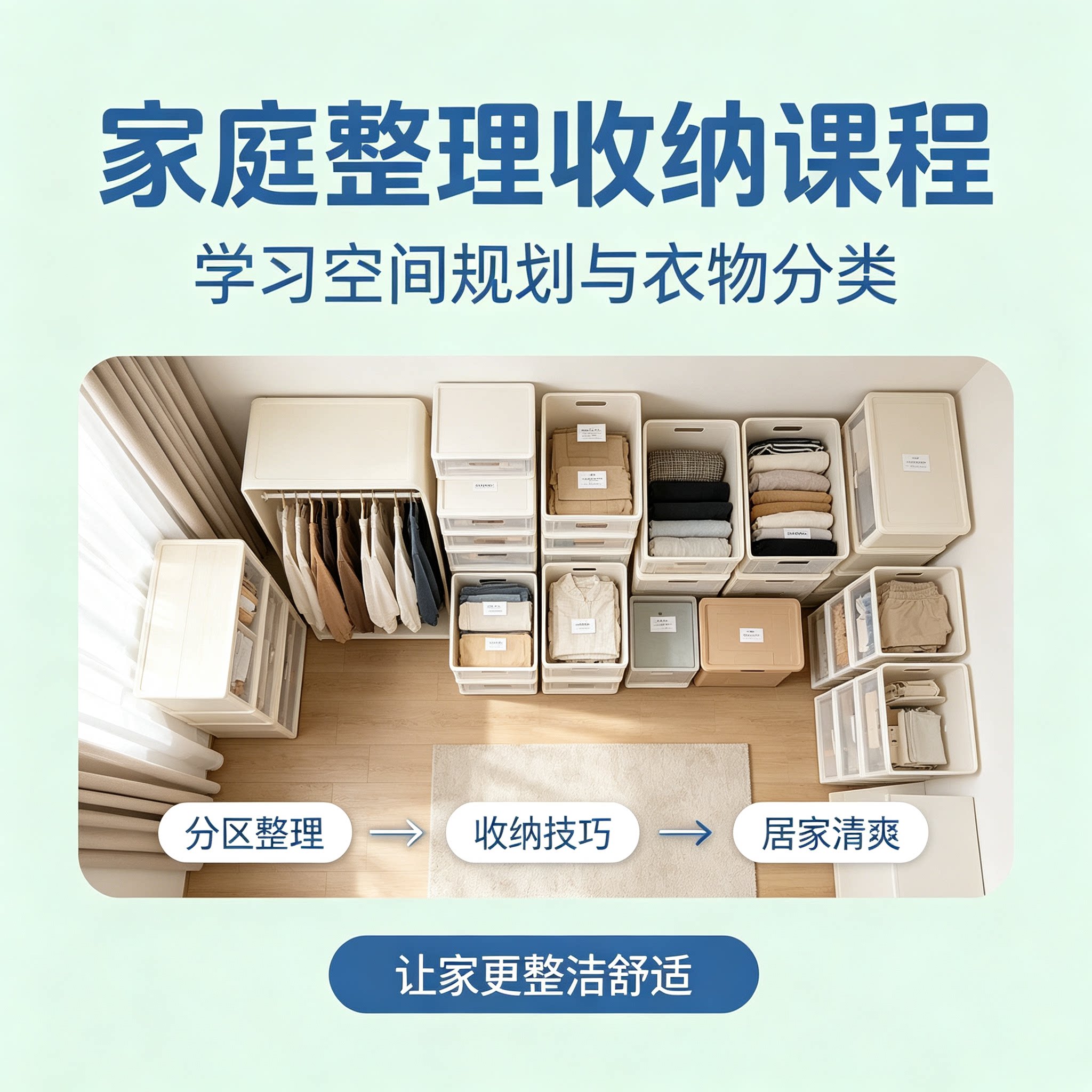 家庭整理收纳精品课程空间规划衣物分类分区打理居家整洁实用技巧