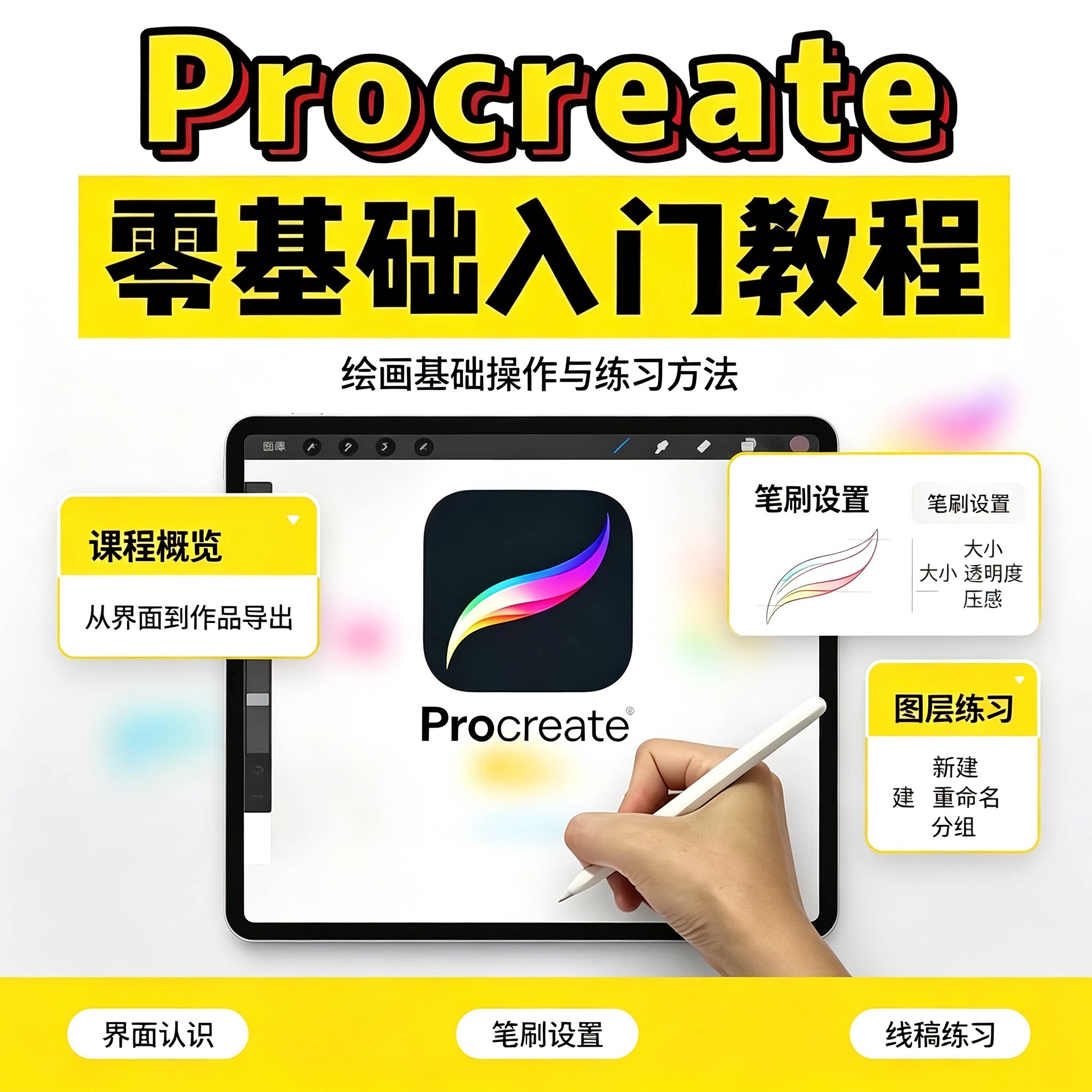Procreate零基础入门教程新手平板绘画笔刷图层线稿技巧全套教学