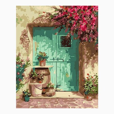 Paint By Numbers For Adults Beginner Blue Door With Flower,A
