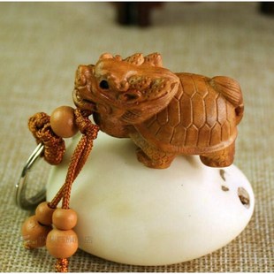 Dragon Turtle Statue Wood 3D Carved Chinese Wealth Sculpture