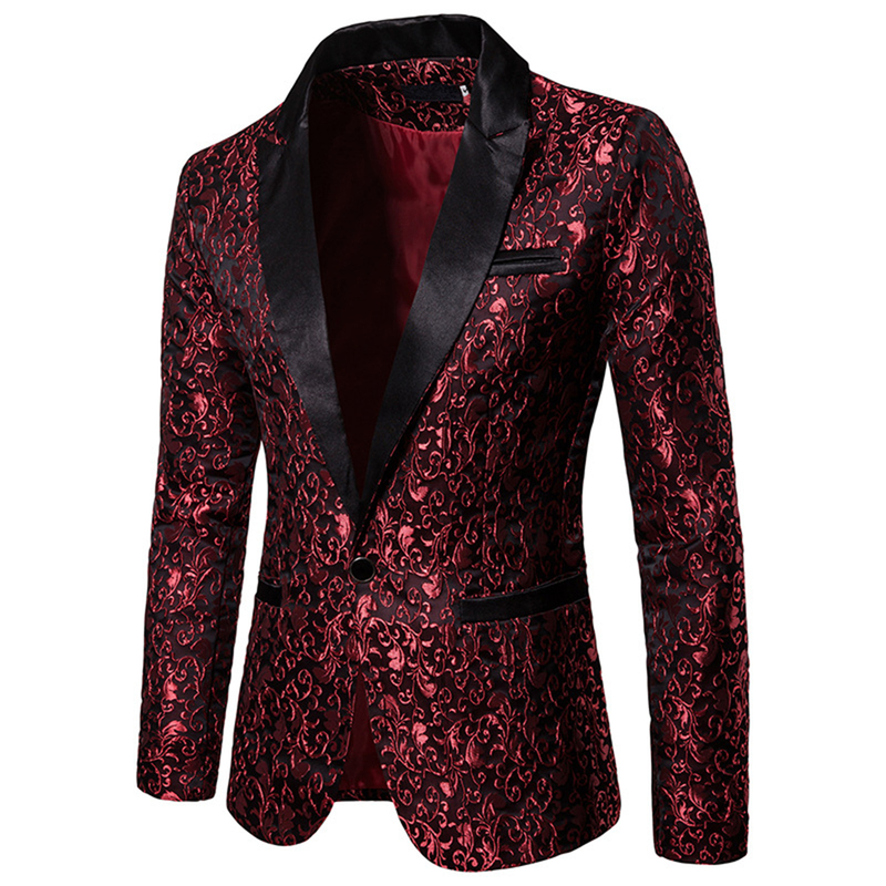 Gold Jacquard Bronzing Floral Blazer Suit Mens Single