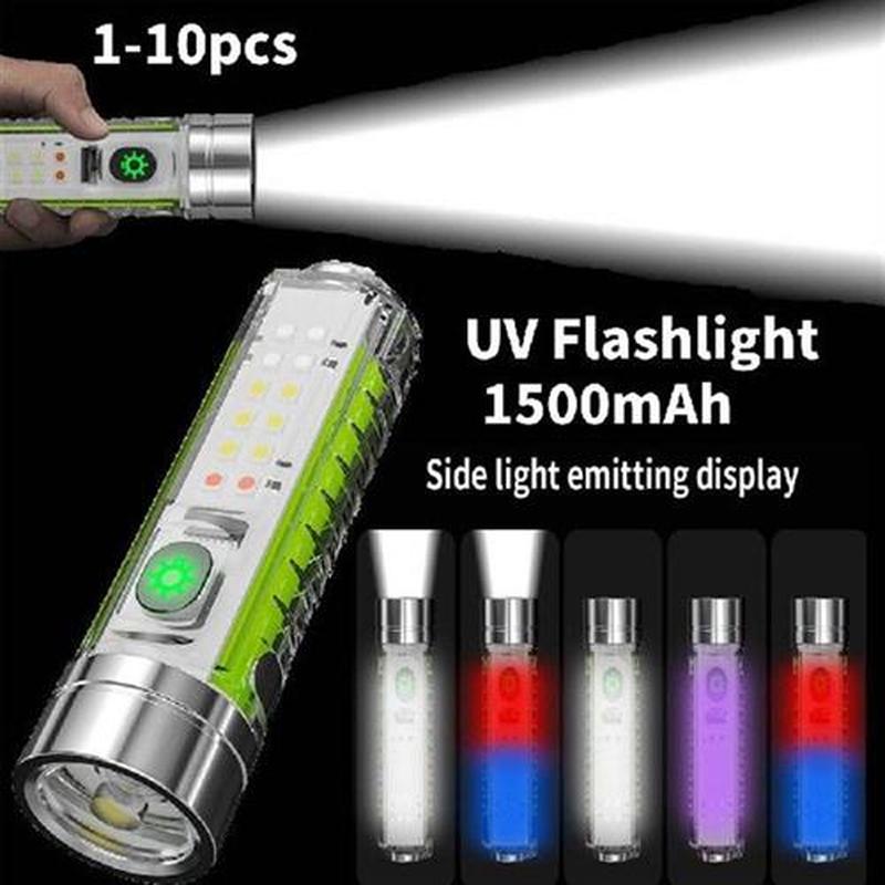 8 Modes Mini LED Flashlight USB Rechargeable Torch UV Lamp