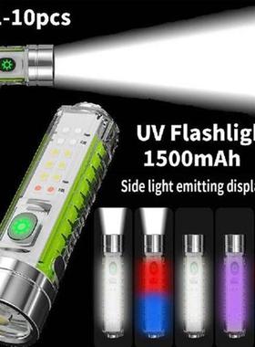8 Modes Mini LED Flashlight USB Rechargeable Torch UV Lamp