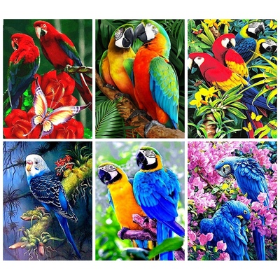 Canvas Size 5D Full Square Diamond Painting Parrot Couple Mo