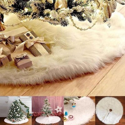 1PCS 80cm White Plush Christmas Tree Skirts Fur Carpet Merry