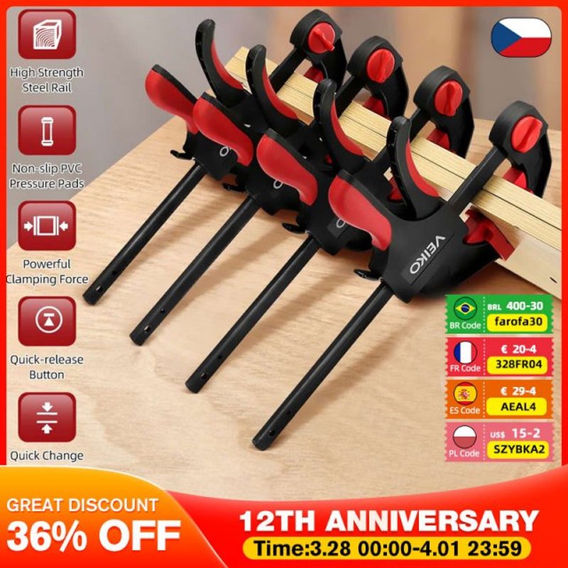 VEIKO 6/12Inch 4Pcs Woodworking Work Bar F Clamp Clip Set Ha