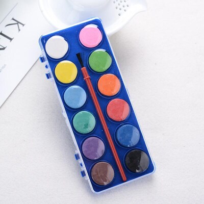 12 Colors Solid Watercolor Paints With Painting Brush for Ch