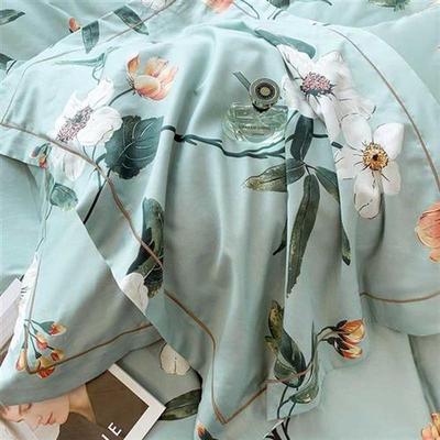 Svetanya White Flowers Green Pastoral Egyptian Cotton Satin