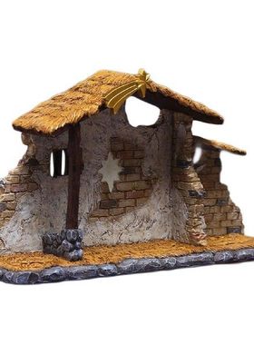 Miniature Nativity Shed Ornament Figurine Decorative for