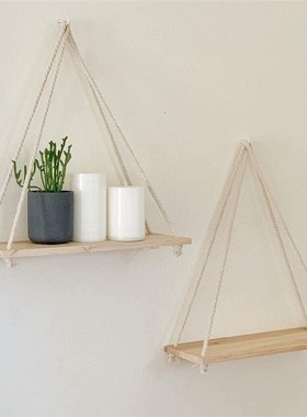 Wooden Rope Swing Wall Hanging Plant Flower Pot Tray Mounte