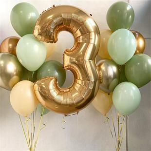 Green Latex Balloons 15pcs Gold Avocado 40inch Number Lot