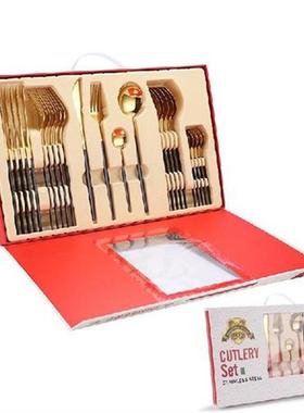 24pcs Gold Christmas gift box Dinnerware Set Stainless