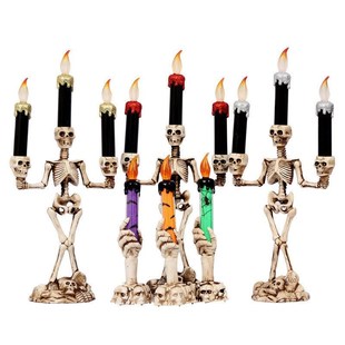 Resin LED Candle Holder 3-arms Skull Skeleton Candle Stand