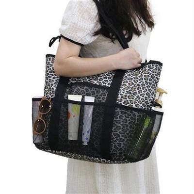 Women Beach Bag Leopard Mesh Handbags Shoulder Bags