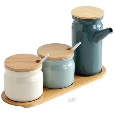 Ceramic Spice Rack Salt Shaker Pepper Vinegar Oil Bottle Sug