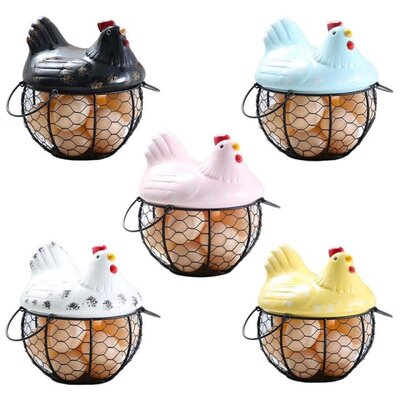 F1CD Egg Holder Iron Chicken Shape Ceramic Hen Ornament Frui