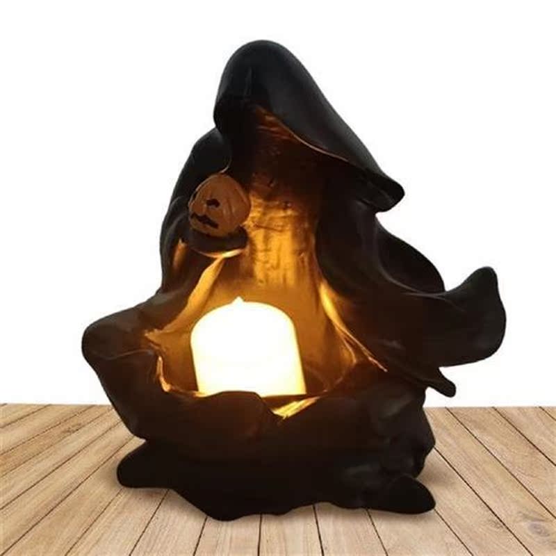 Halloween Flameless Candle Resin Statue Witch Figurine