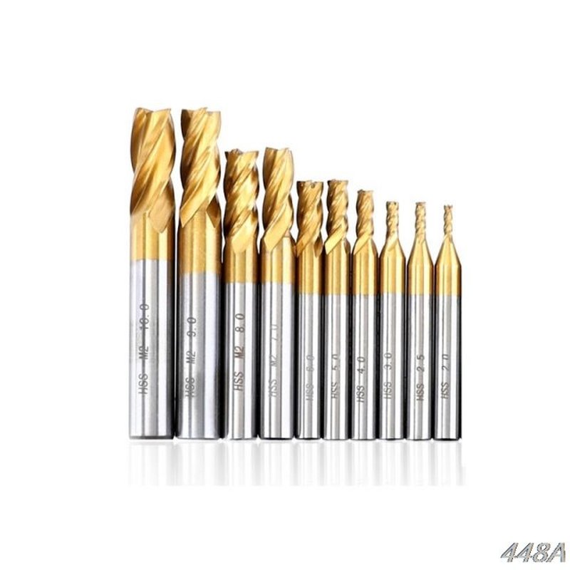 10pcs 2-10mm Straight Shank 4 Flute End Milling Cutter HSS C