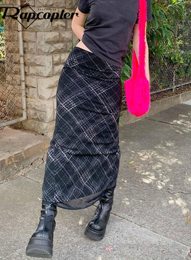 Rapcopter Striped Long Skirts Retro y2k Straight Skirts High