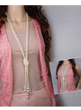 Korean spring and summer pearl decoration Necklace long swea