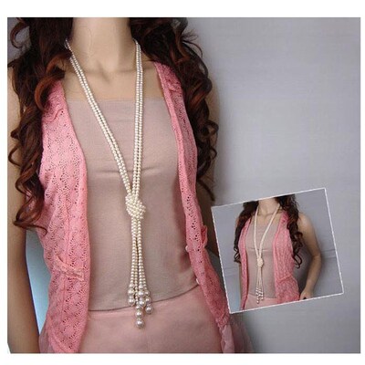 Korean spring and summer pearl decoration Necklace long swea