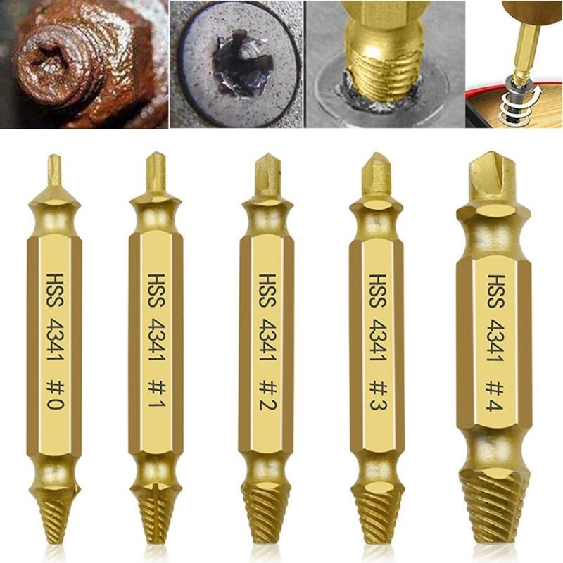 5pcs HSS Titanium Plating Double Side Drill Out Damaged Scre