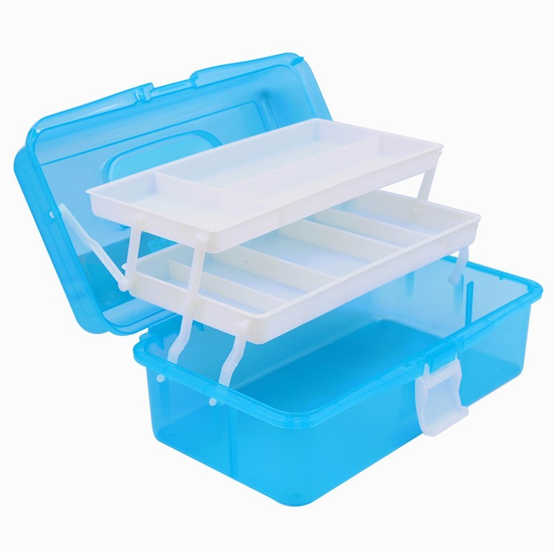 Plastic Three-Layer Storage Box Case Desk Organizer Art Tool